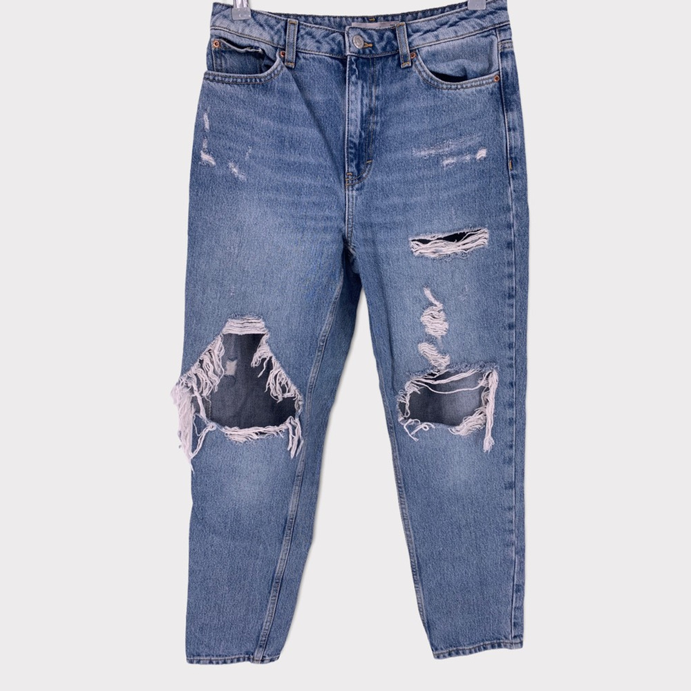 Topshop Mom Jeans  Destroyed Denim Size 28